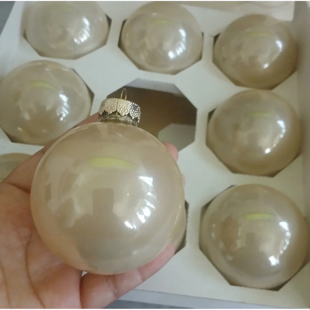 Vintage Target 2000 Glass Christmas Ornaments Pearl Champagne Iridescent Set/9